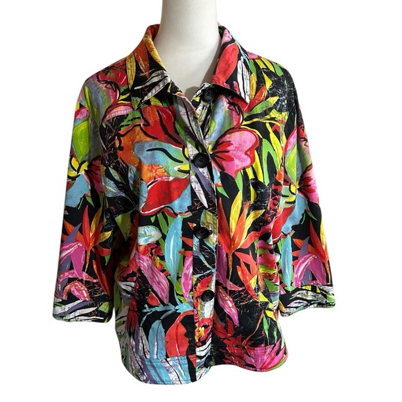 Colorful Chicos Women's Floral Jacket with a Real Tropical Flair - Picture 1 of 10